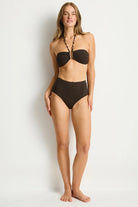 Brown bandeau bikini top with gold u bar and beads