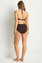 Brown bandeau bikini top with gold u bar and beads