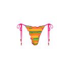 Multicolor bottom with ruffled edges, pink beaded tie sides and minimal coverage