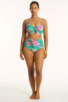 High waist bottom with bright tropical print