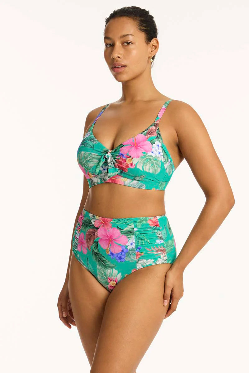 High waist bottom with bright tropical print