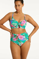 High waist bottom with bright tropical print