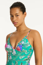 Tropical print one piece with soft cup support