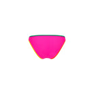 Pink modest coverage bottom with green, orange, and yellow trim