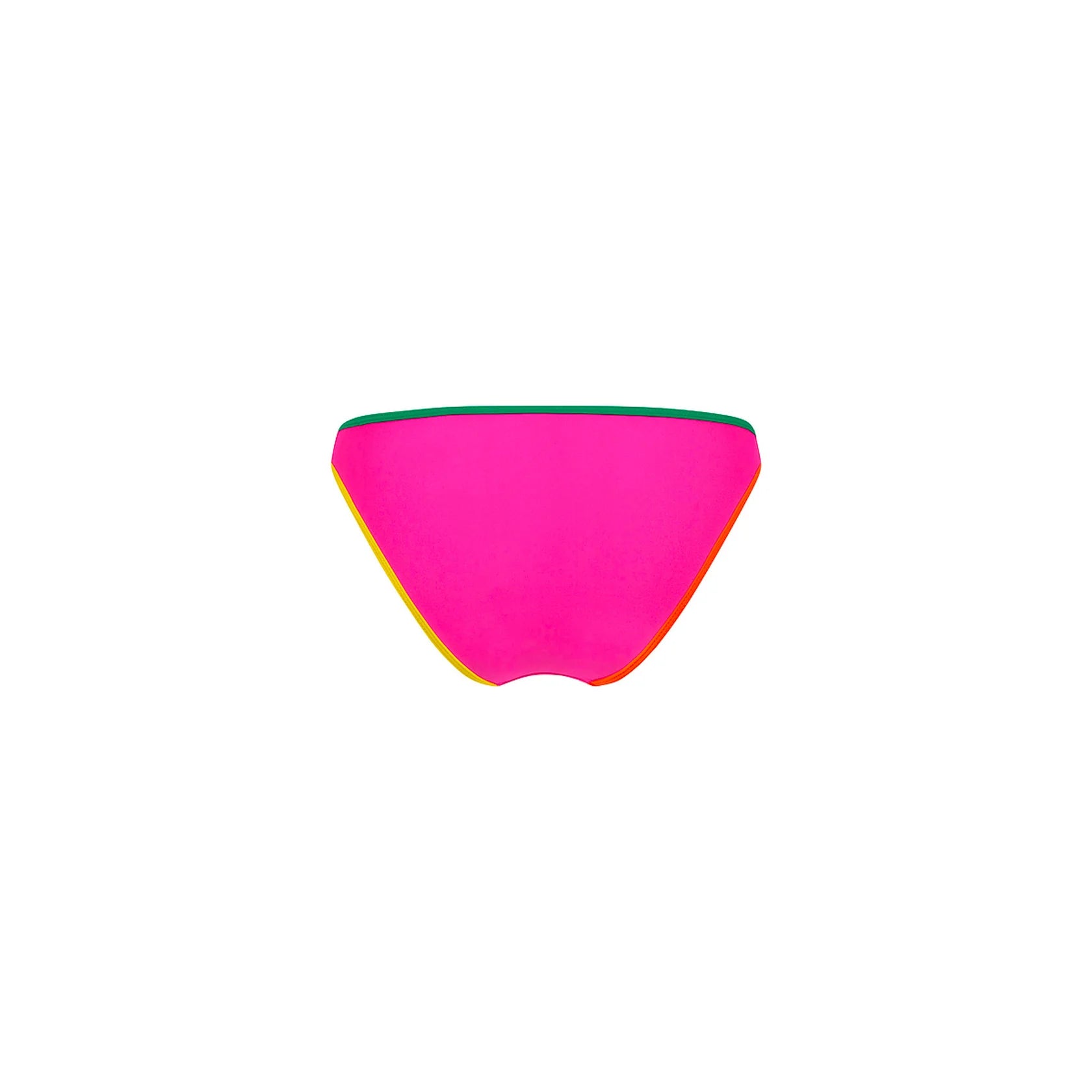 Pink modest coverage bottom with green, orange, and yellow trim