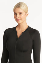Long sleeve black tankini top with front zipper