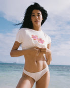 Cropped t-shirt with Hawaiian flowers