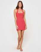 Mini dress with halter ties in red and white stripes