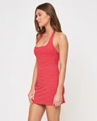 Mini dress with halter ties in red and white stripes