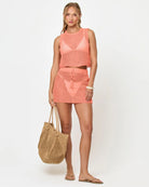 Orange Open Knit Crochet Mini Skirt