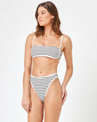 Striped bandeau top with adjustable straps