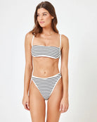Striped bandeau top with adjustable straps