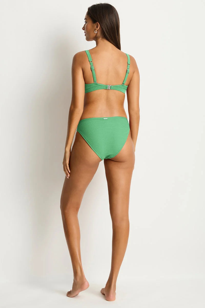 Modest coverage bikini bottom with ribbed fabric in green