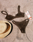 Latin cut bottom with thin strap sides and crochet overlay in Espresso Brown