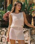 Cropped crochet coverup top in off white