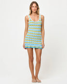 Crochet cotton mini  tank dress with colorful stripes