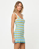 Crochet cotton mini  tank dress with colorful stripes