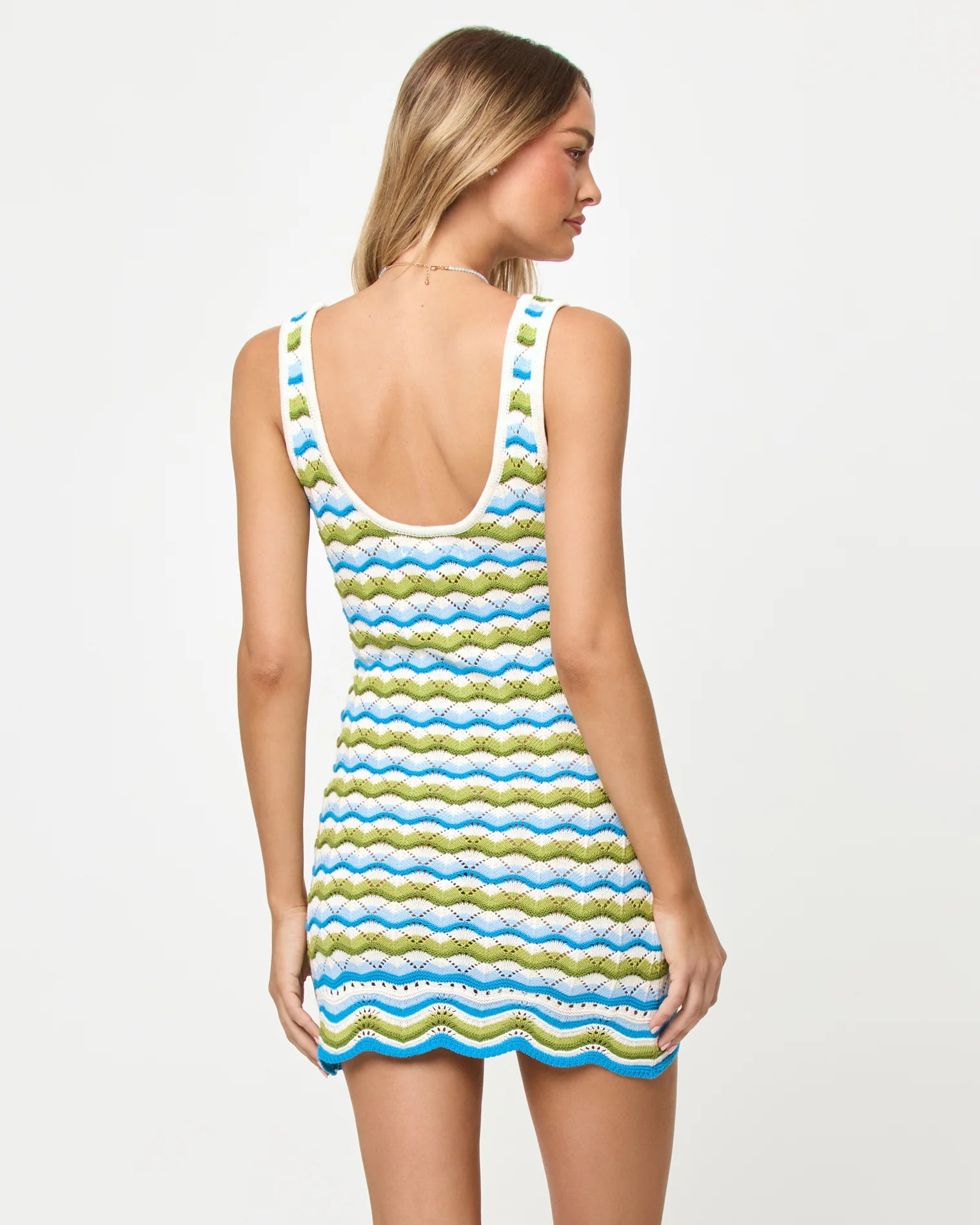 Crochet cotton mini  tank dress with colorful stripes