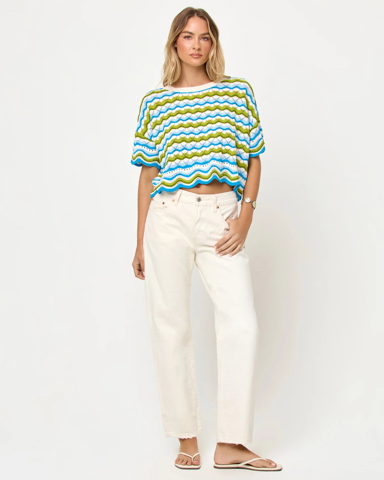 Multicolor striped crochet cotton crop top