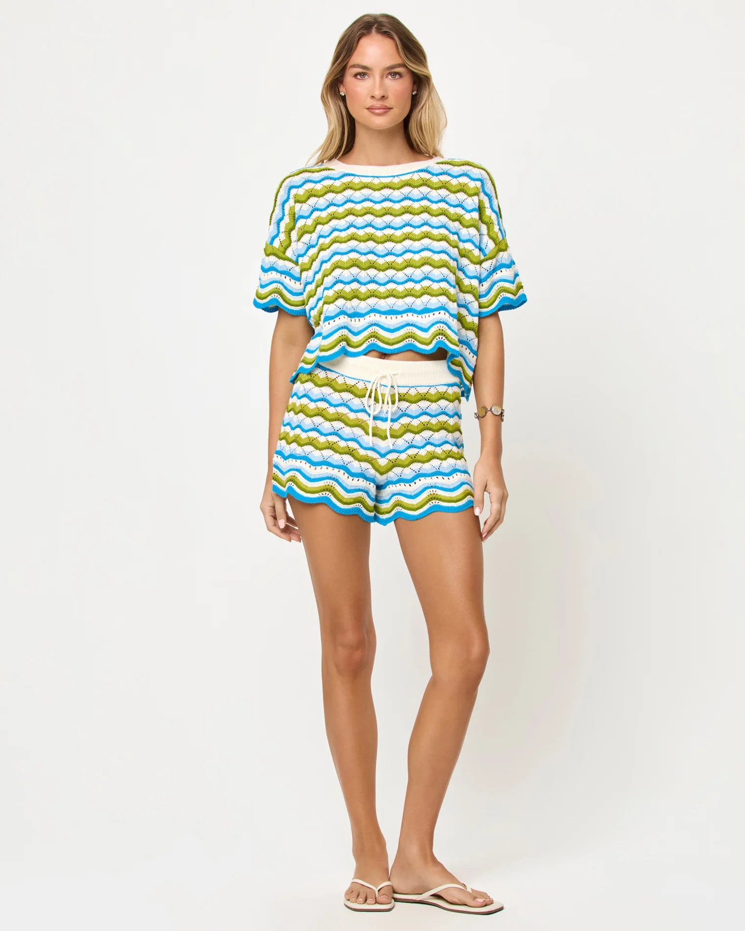 Multicolor striped crochet cotton crop top