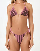 Reversible tie side bikini bottom with crochet trim 