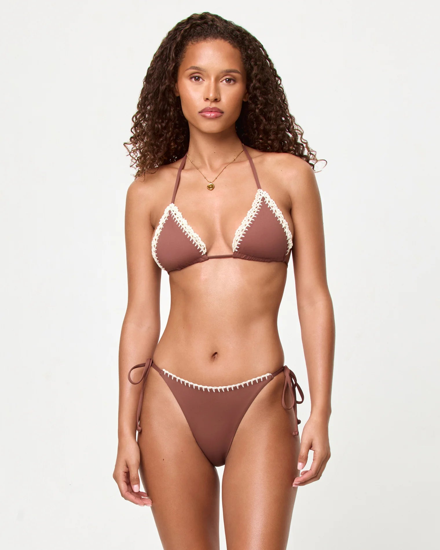 Brown tie side bikini bottom