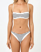 White bikini bottom with black stripes