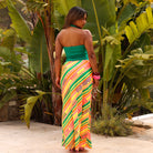 Long satin skirt with tie sides in bright multicolor print
