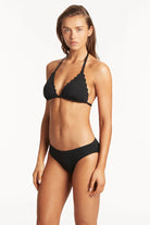 Adjustable black triangle top with scalloped detail