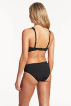 Plunging V-neck top with scalloped edging in black