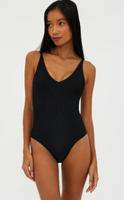 Ribbed Black Scoop Neck One Piece 