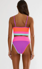 Colorful bikini bottom with ribbed fabric and a high waist fit