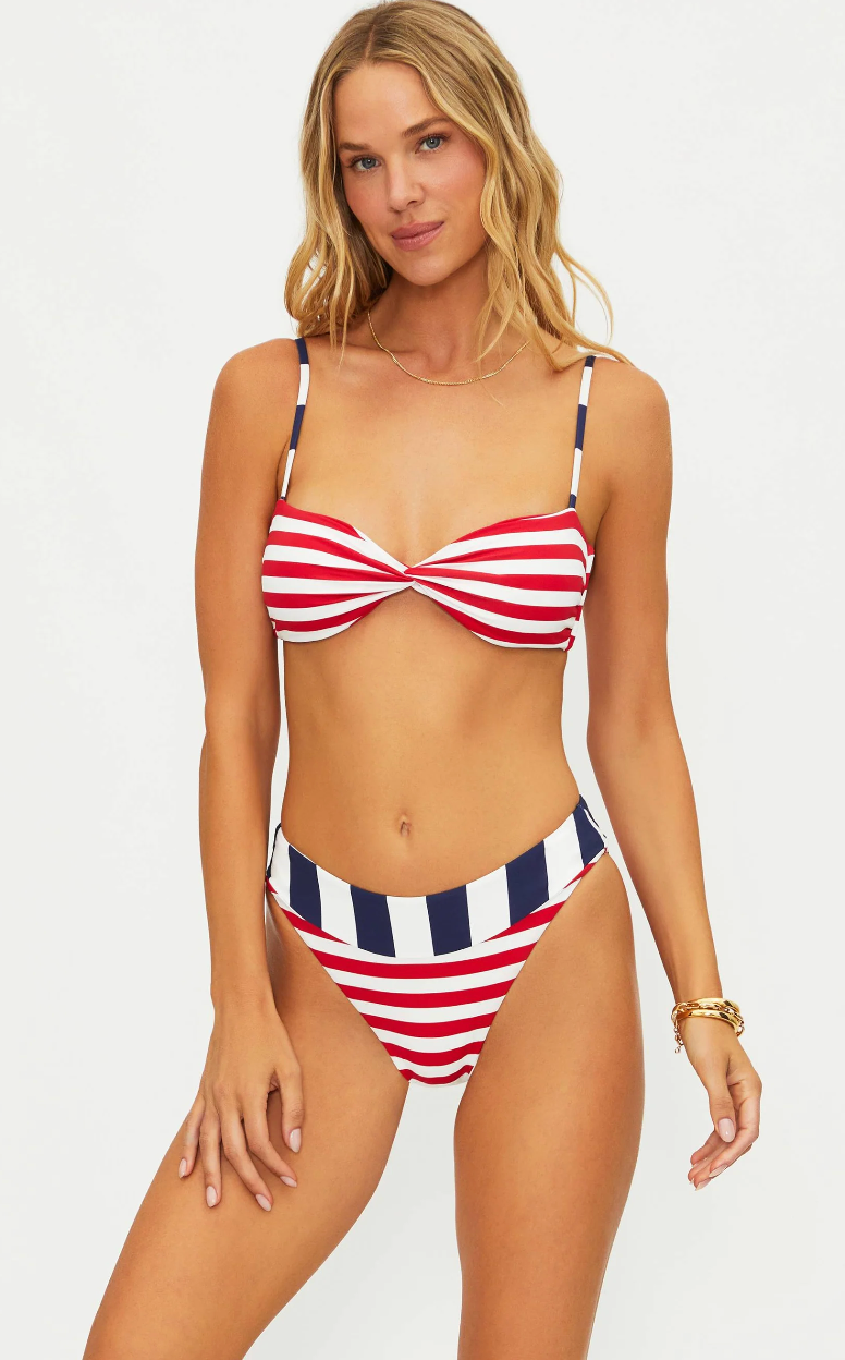 American themed bikini bottom with red, white, and blue stripes