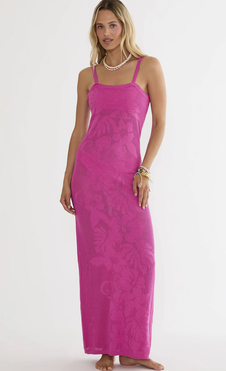 Long Cotton Coverup Dress In Pink