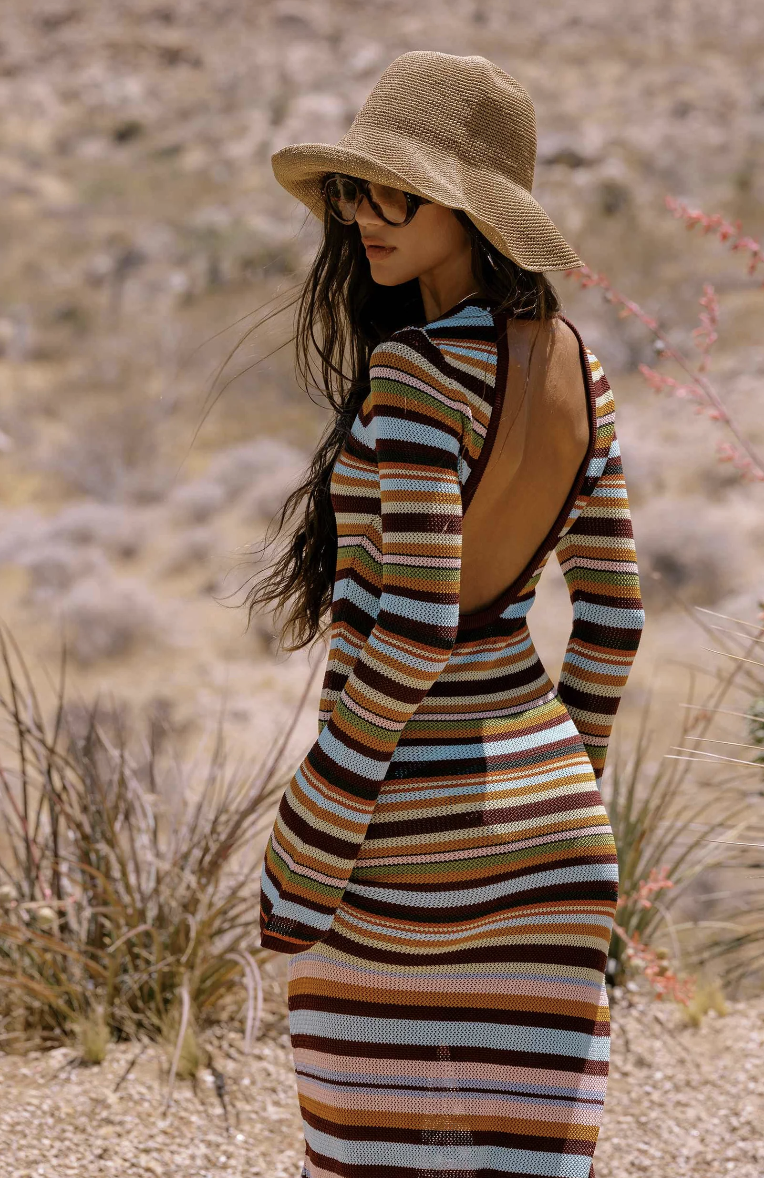 Multicolor Striped Dress With Long Sleeves