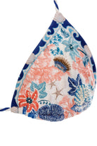 Embroidered triangle top with beaded details and multicolor print