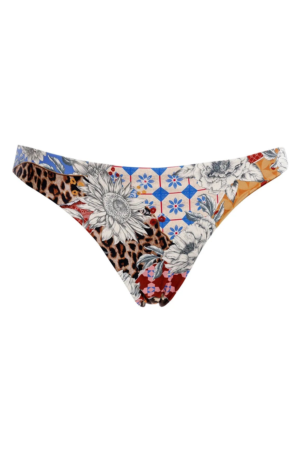 Full coverage bottom with multicolor print that reverses to cheetah print