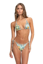 Colorful tie side bikini bottom with ruching in the back