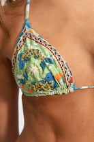 Embroidered triangle top in colorful print