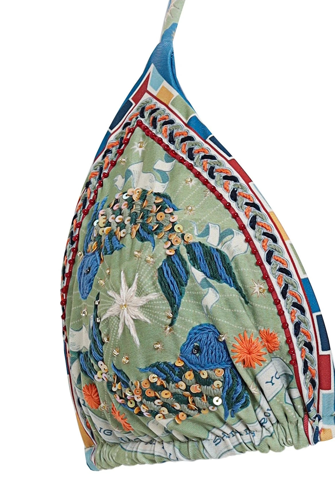 Embroidered triangle top in colorful print