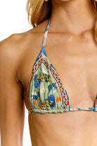 Embroidered triangle top in colorful print