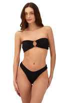 Ring front textured bandeau with removable strap in black