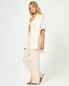 Collared button down cotton shirt in beige