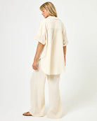 Collared button down cotton shirt in beige