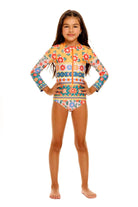 Colorful long sleeve girl's one piece with zipper front and full sun protection