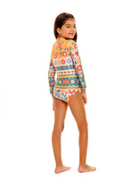 Colorful long sleeve girl's one piece with zipper front and full sun protection