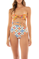 Knotted floral print bandeau with removable straps