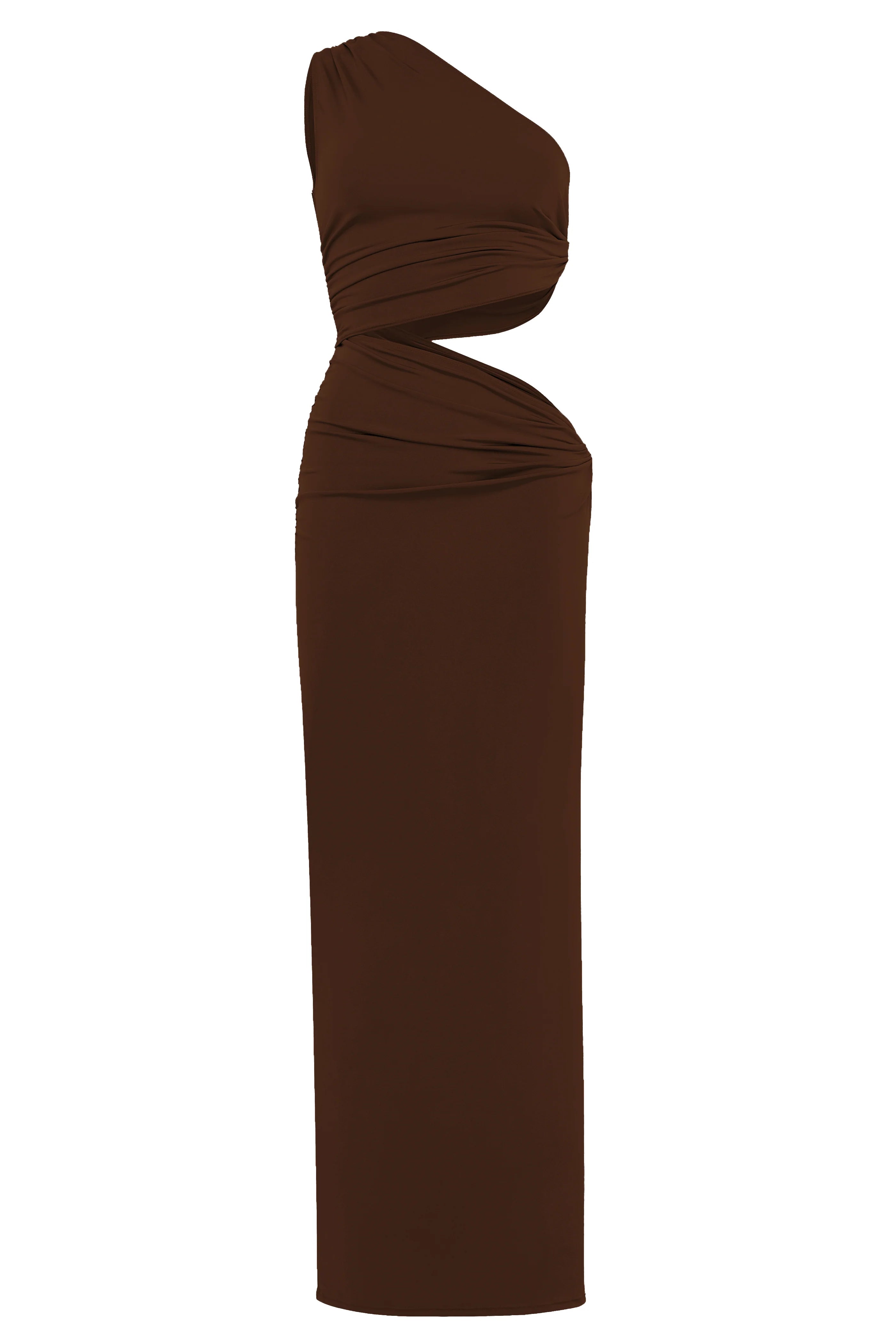One shoulder maxi dress with side cutout in mocha