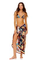 Long tasseled sarong with multicolor floral print