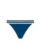 Low waist bikini bottom in blue with striped waistband 